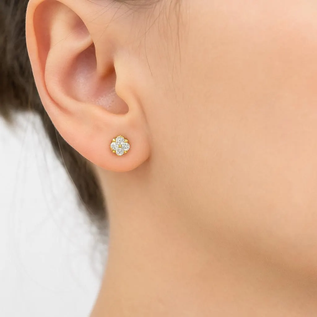 14K Solid Gold Ball Stud Earring | Pushback Ball Stud | Trendy Ball Studs | Round Created Ball Studs