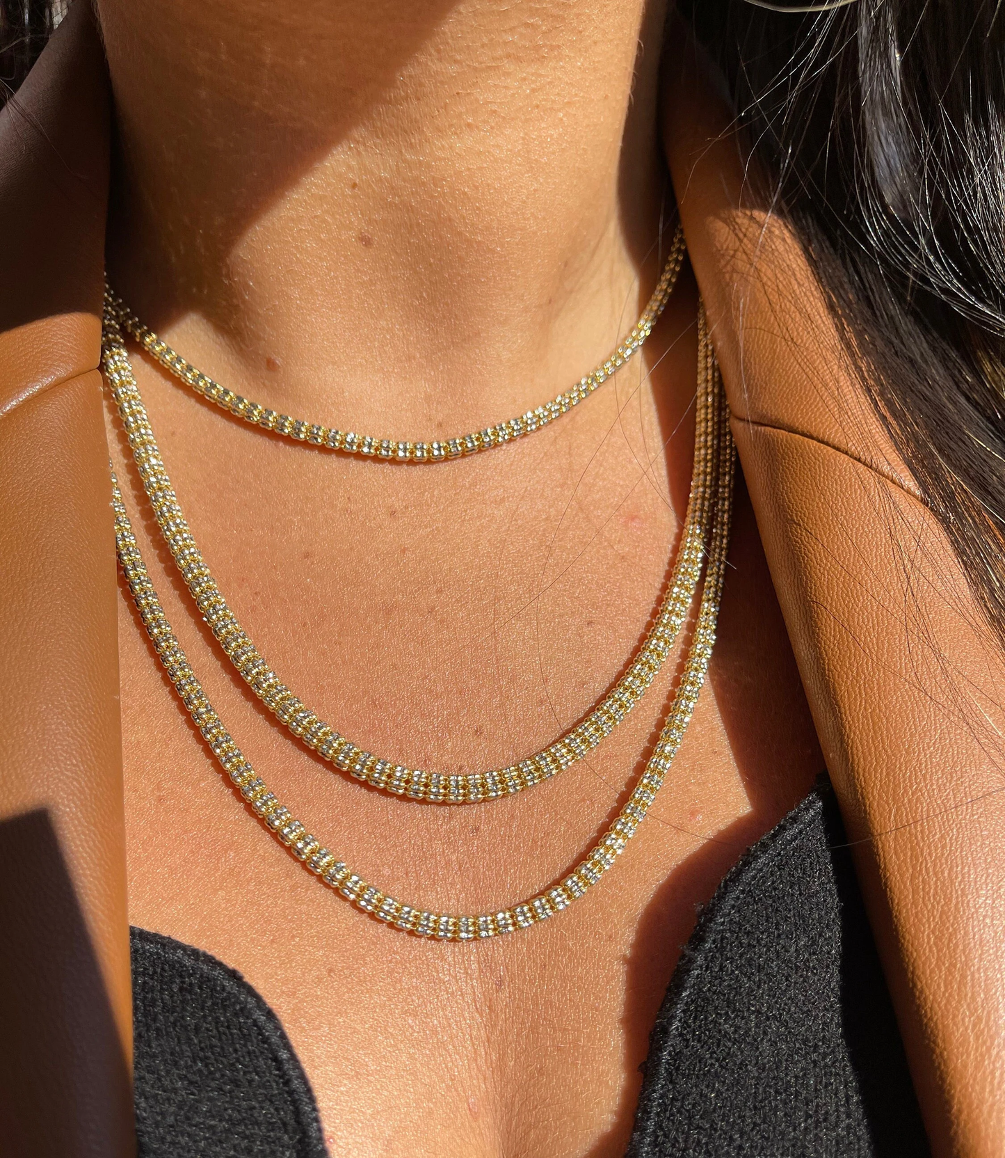 14K Gold Two Tone Ice Chain | Diamond Cut 14K Ice Link Chain