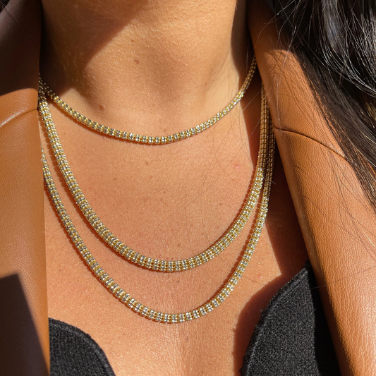 14K Gold Two Tone Ice Chain | Diamond Cut 14K Ice Link Chain