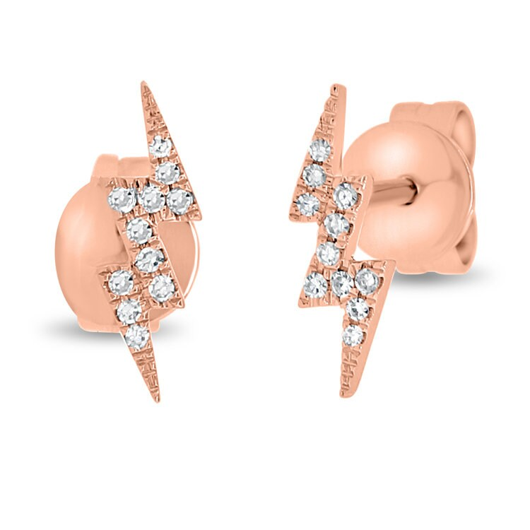 14K Diamond Bolt Studs | Dainty Diamond Bolt Earrings | Diamond Studs