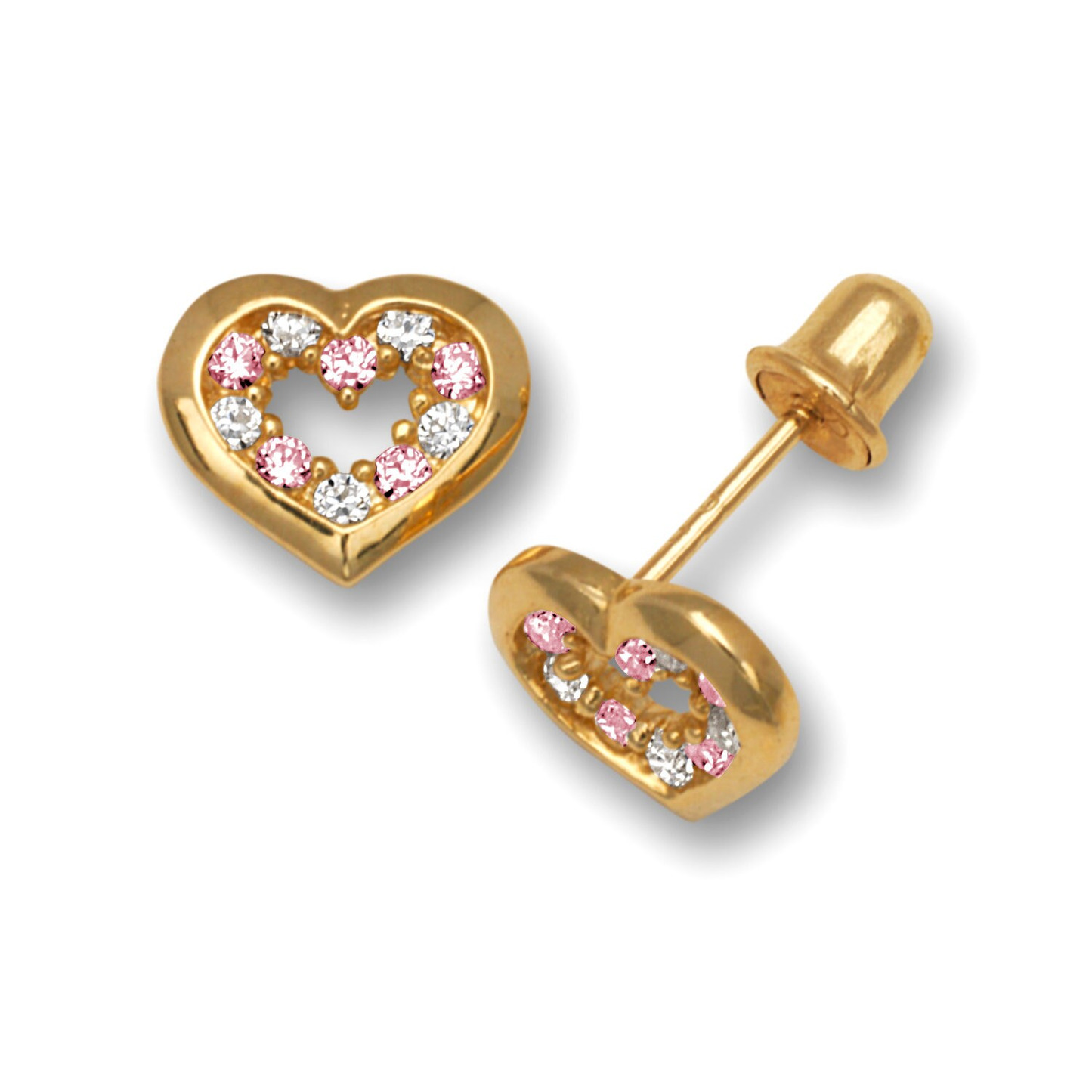 14K Solid Gold Heart Shaped Birthstone Earrings| Screw back Heart Studs