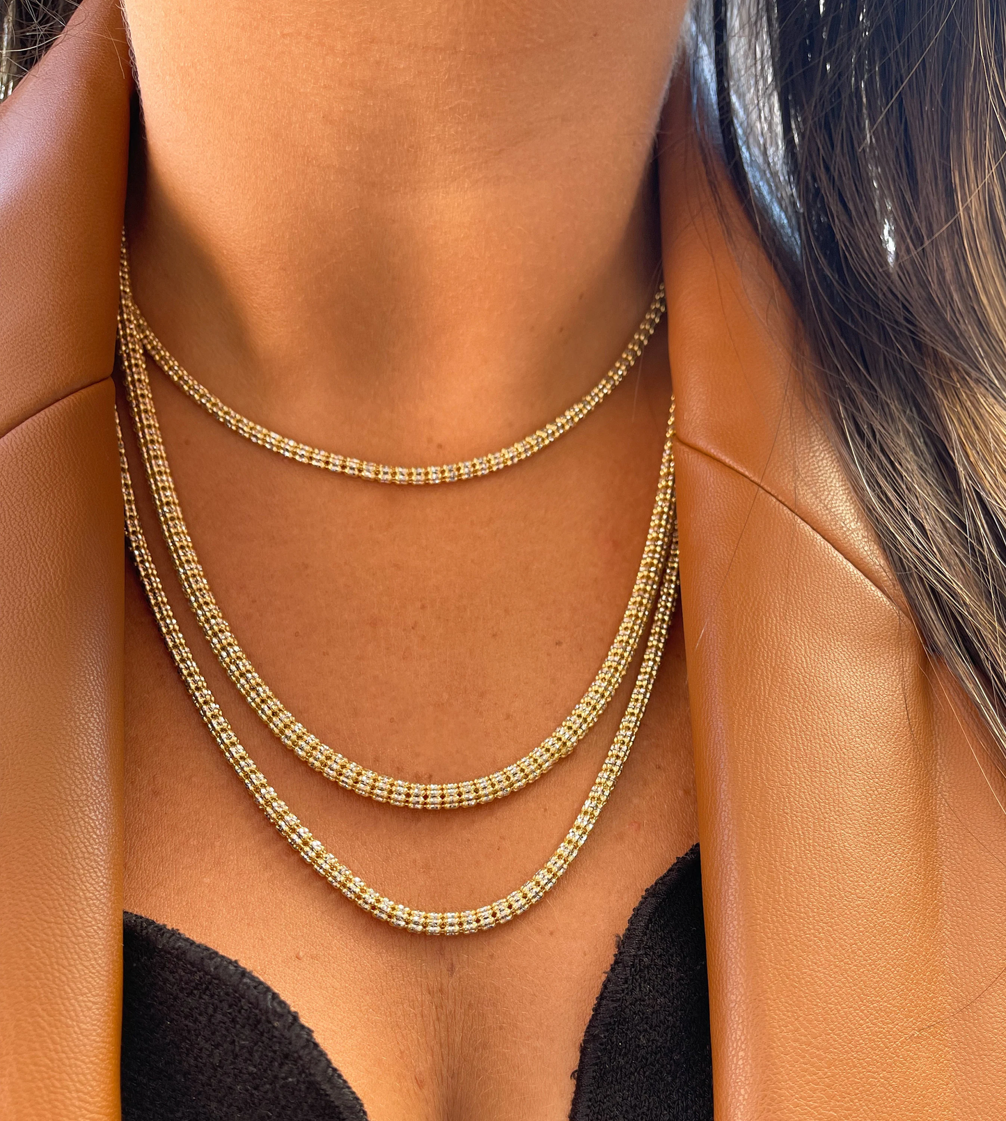 14K Gold Two Tone Ice Chain | Diamond Cut 14K Ice Link Chain