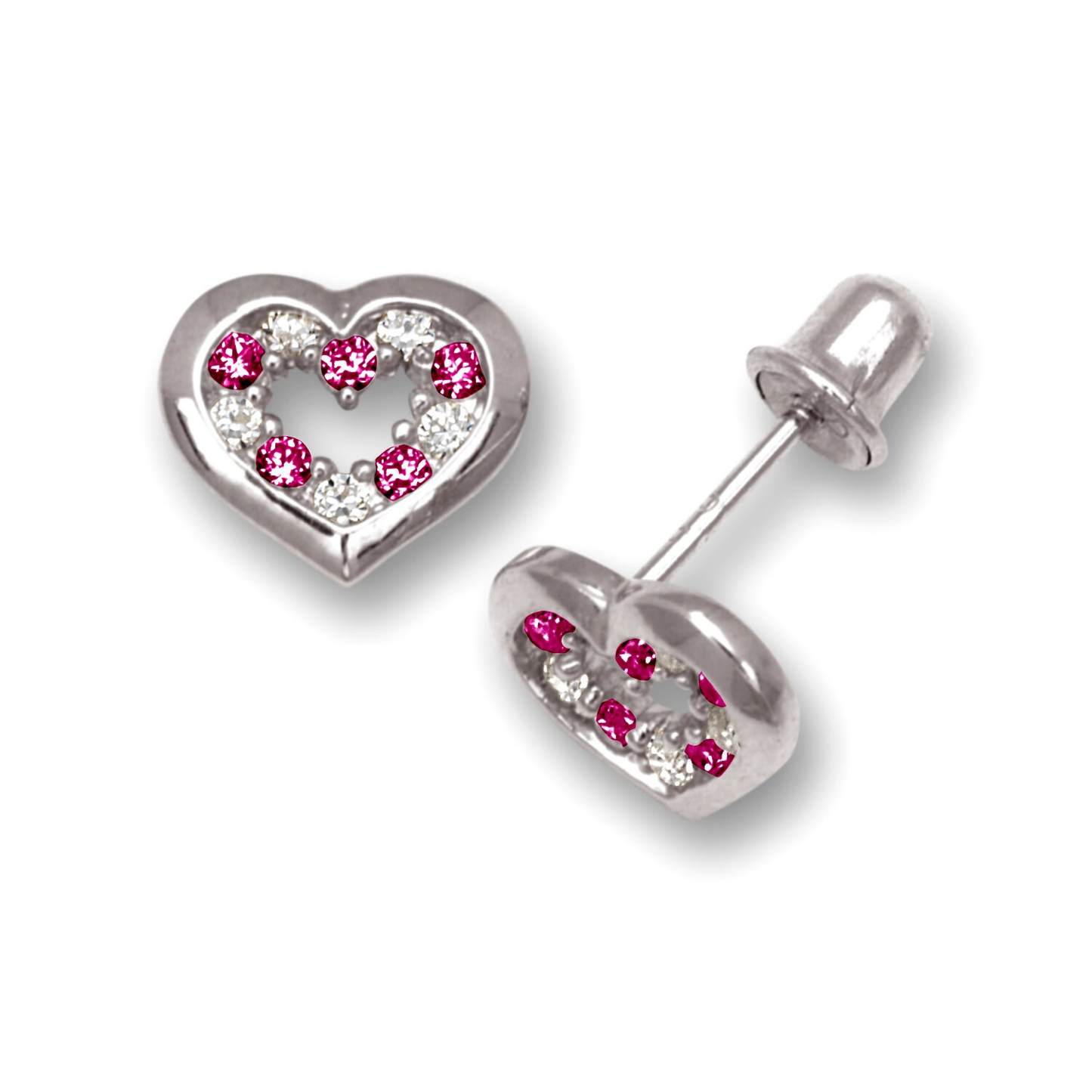 14K Solid Gold Heart Shaped Birthstone Earrings| Screw back Heart Studs