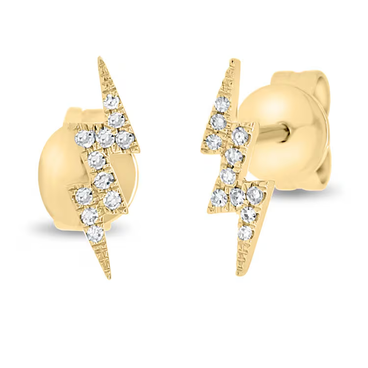 14K Diamond Bolt Studs | Dainty Diamond Bolt Earrings | Diamond Studs
