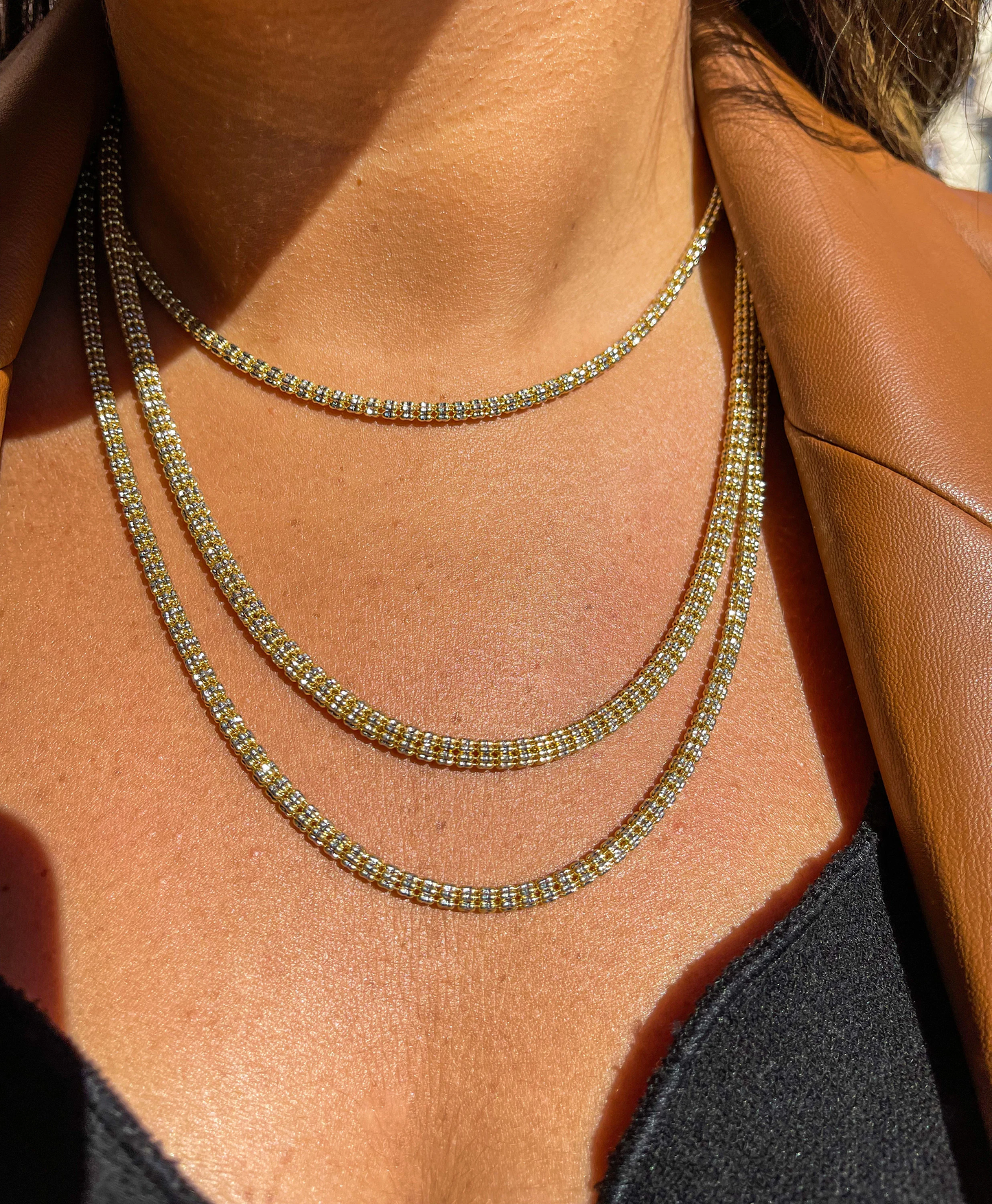 14K Gold Two Tone Ice Chain | Diamond Cut 14K Ice Link Chain