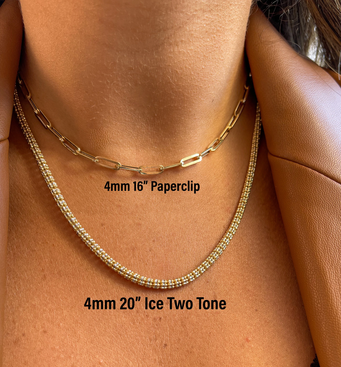 14K Gold Two Tone Ice Chain | Diamond Cut 14K Ice Link Chain