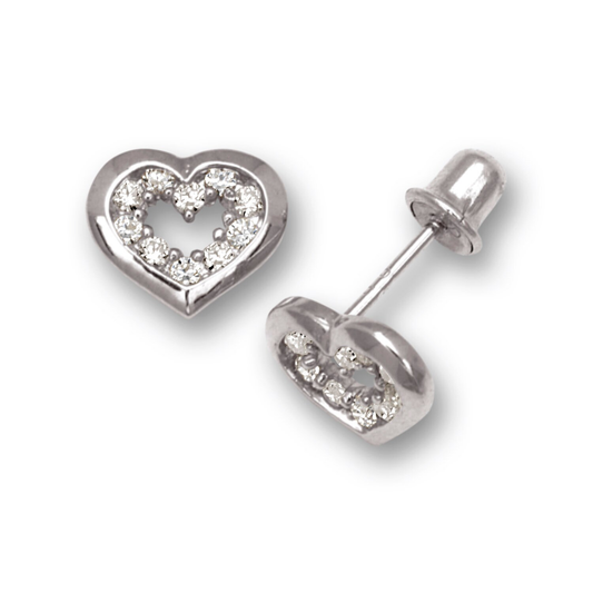 14K Solid Gold Heart Shaped Birthstone Earrings| Screw back Heart Studs
