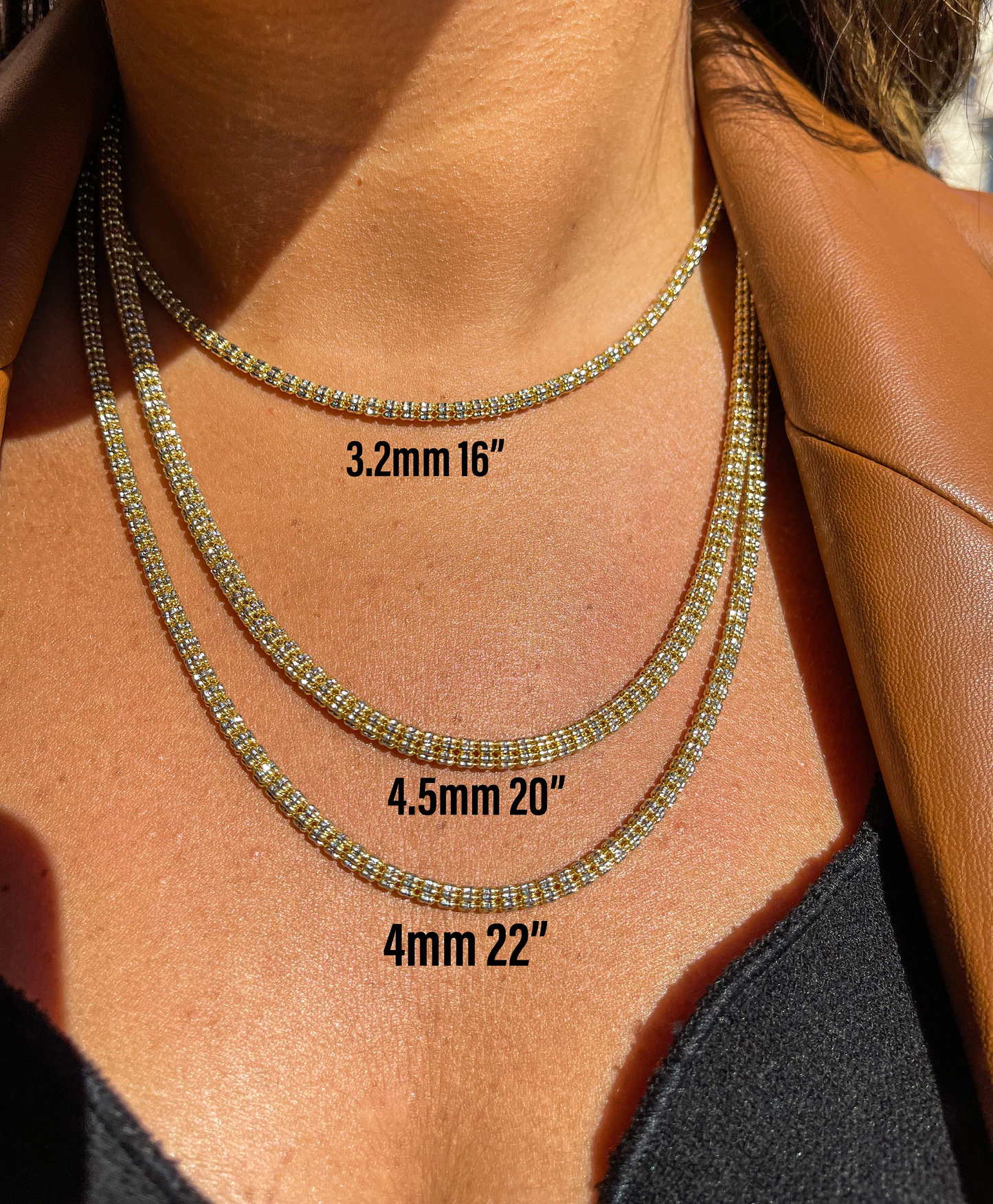 14K Gold Two Tone Ice Chain | Diamond Cut 14K Ice Link Chain