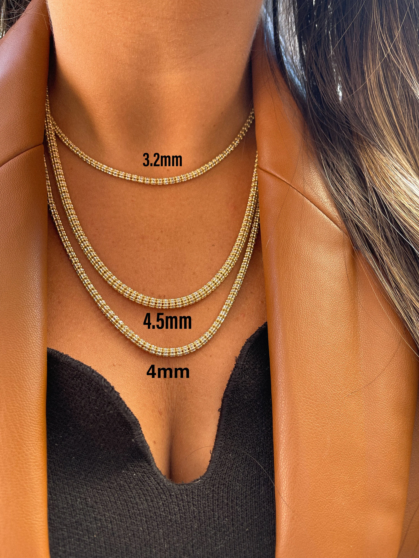 14K Gold Two Tone Ice Chain | Diamond Cut 14K Ice Link Chain