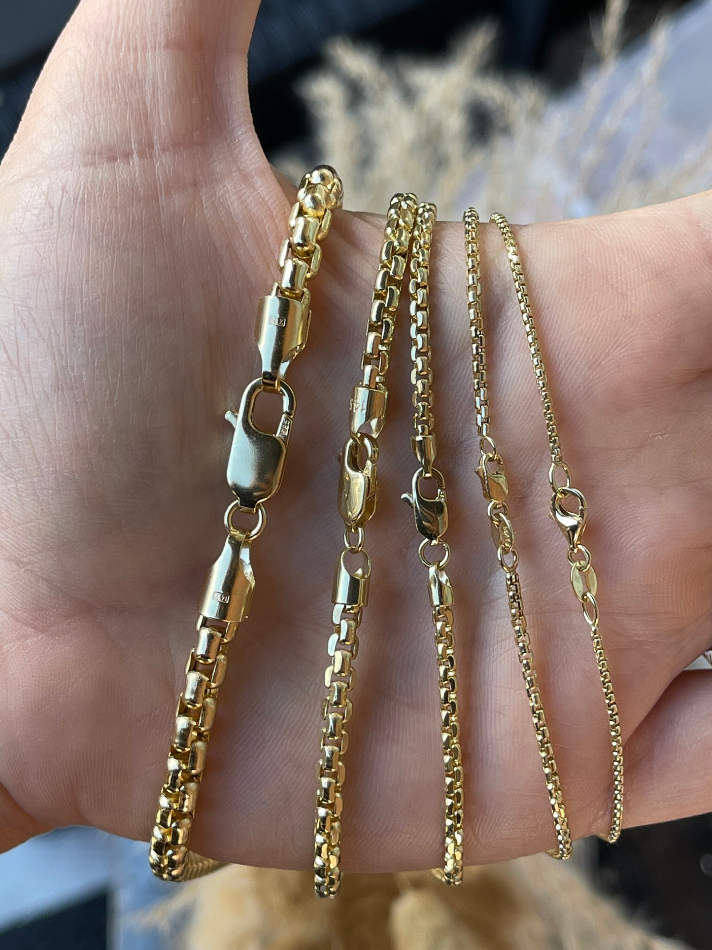 14K Gold Round Box Chain | Round Box | Delicate Gold Box Chain | Unisex Trendy Round Box Chain