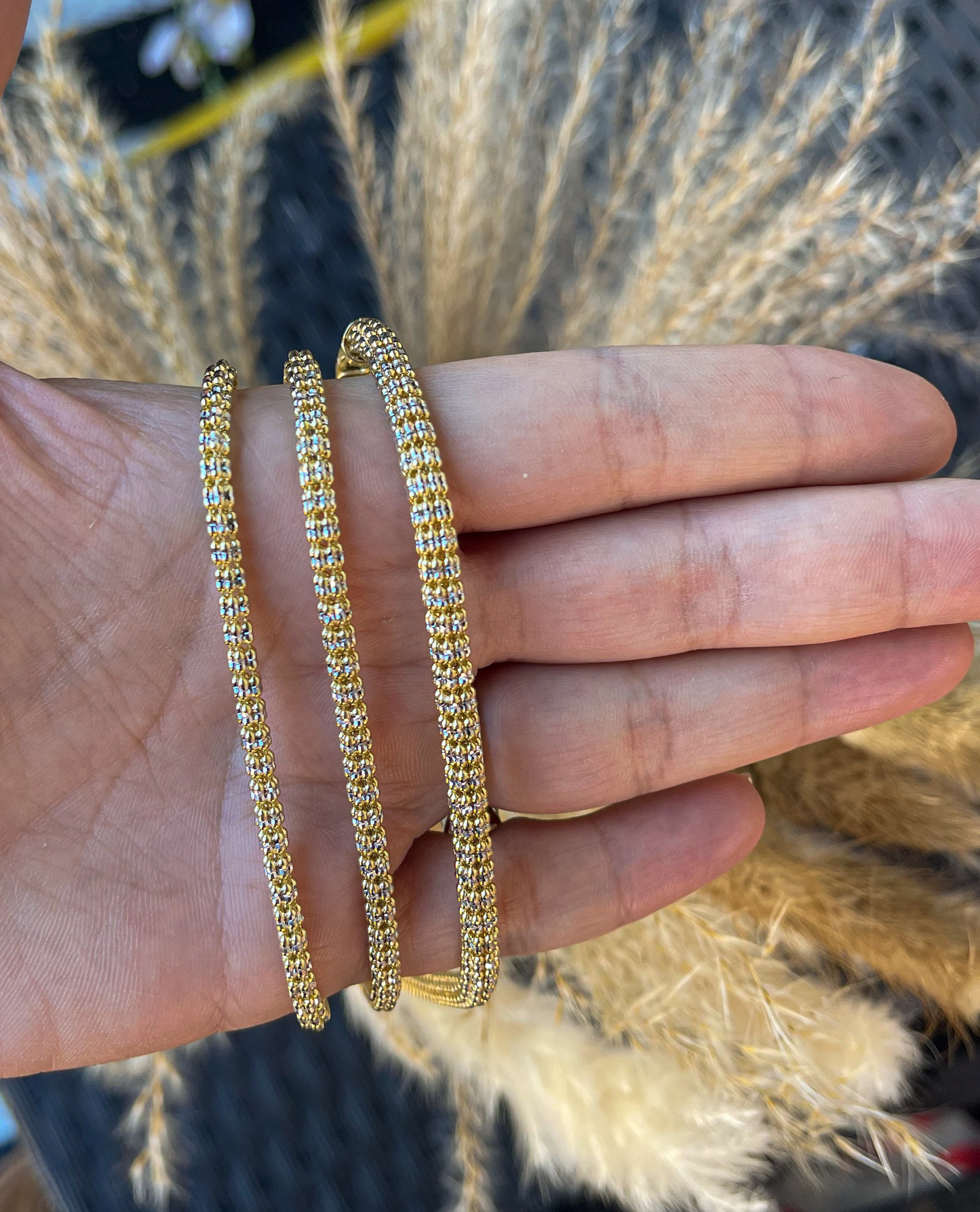 14K Gold Two Tone Ice Chain | Diamond Cut 14K Ice Link Chain