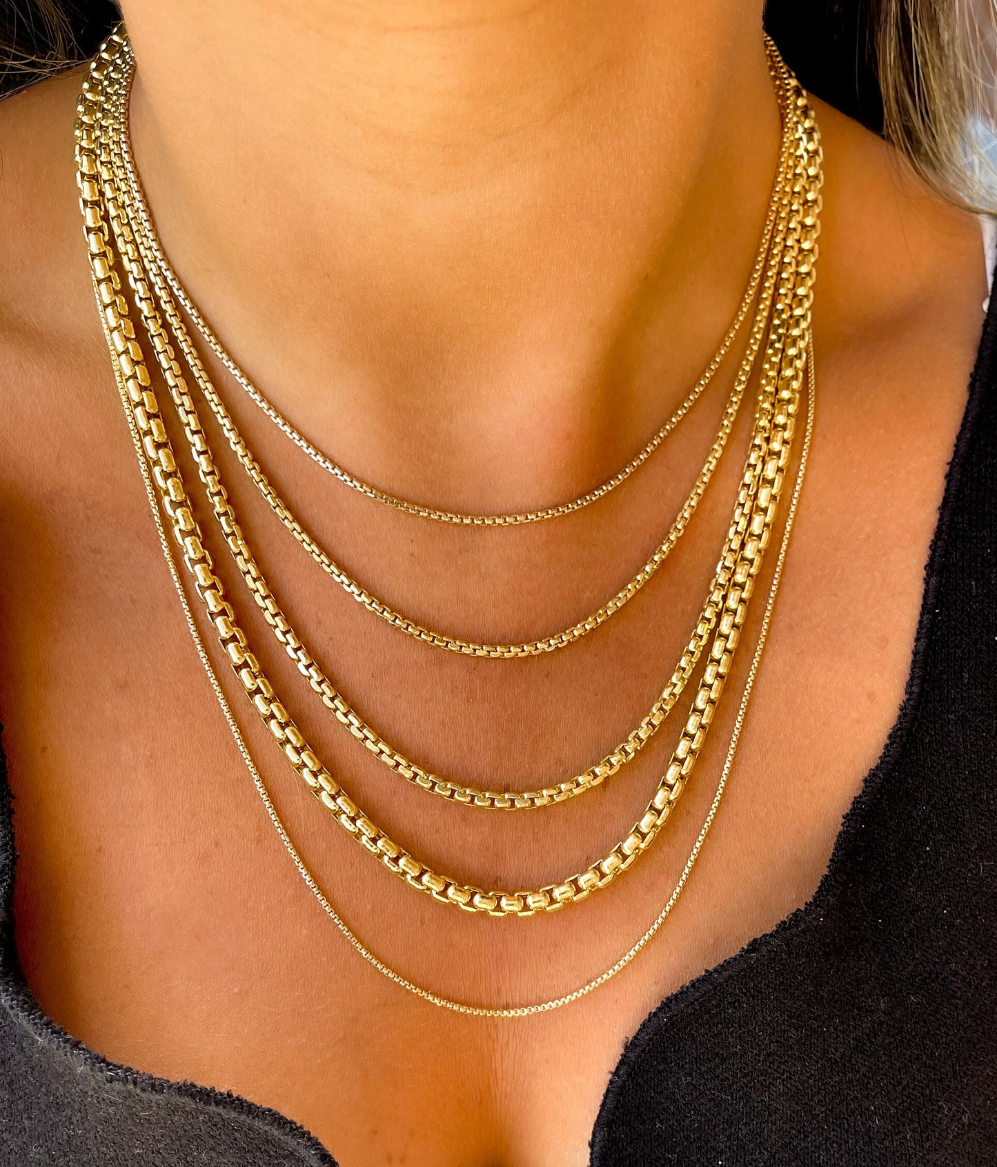 14K Gold Round Box Chain | Round Box | Delicate Gold Box Chain | Unisex Trendy Round Box Chain