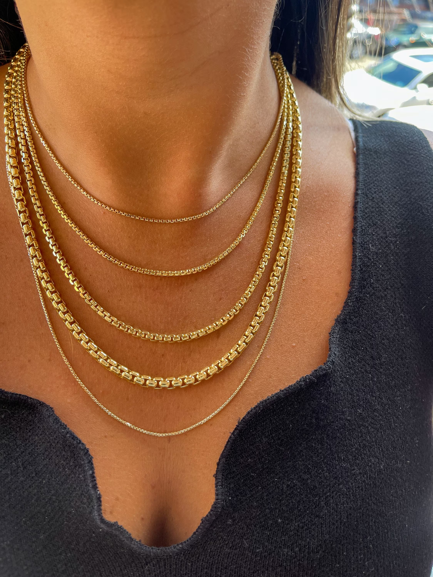 14K Gold Round Box Chain | Round Box | Delicate Gold Box Chain | Unisex Trendy Round Box Chain