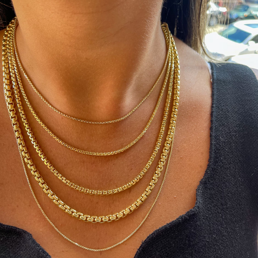 14K Gold Round Box Chain | Round Box | Delicate Gold Box Chain | Unisex Trendy Round Box Chain
