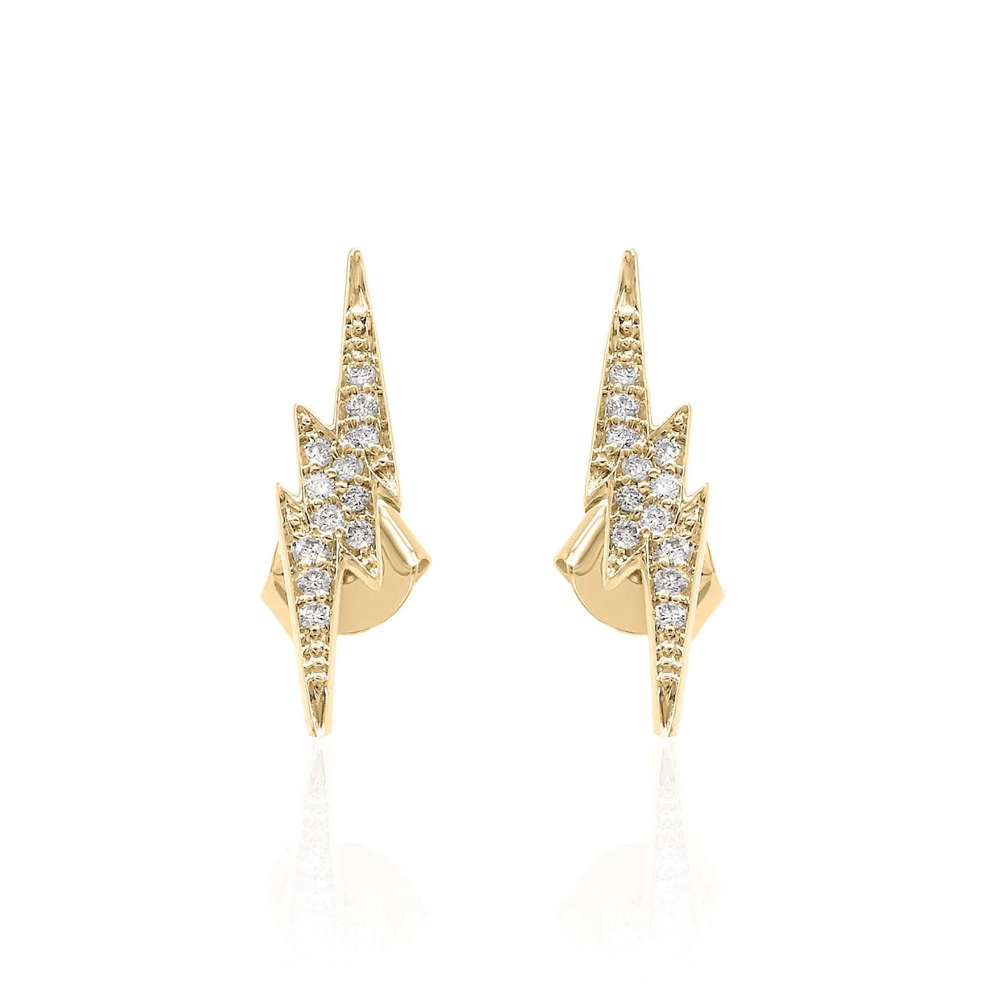 14K Solid Gold  Lightning Bolt Studs | Gold Thunder Bolt Screwback Earrings
