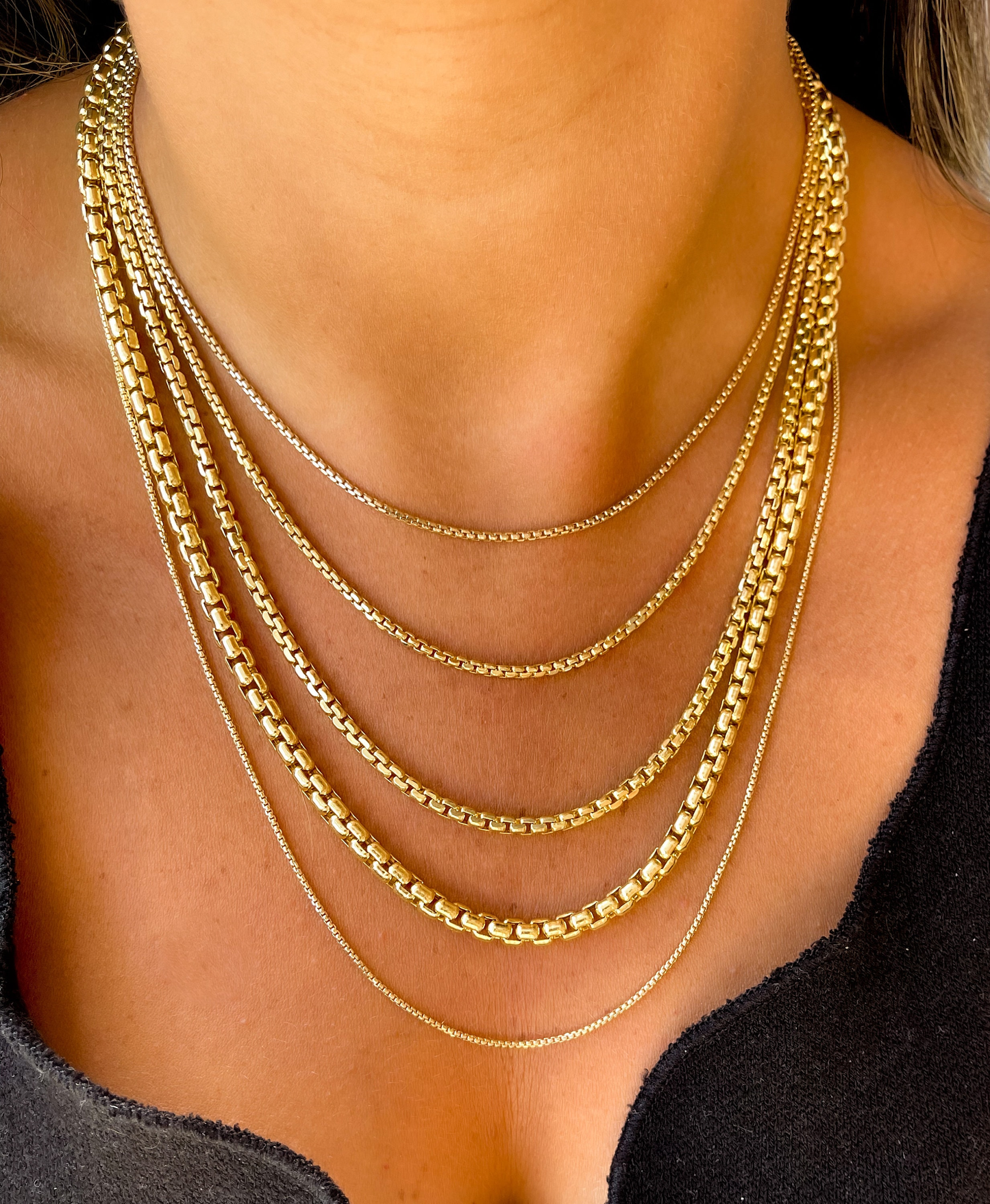 14K Gold Round Box Chain | Round Box | Delicate Gold Box Chain | Unisex Trendy Round Box Chain