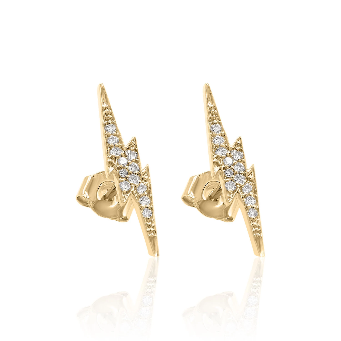 14K Solid Gold  Lightning Bolt Studs | Gold Thunder Bolt Screwback Earrings
