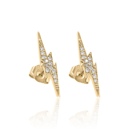 14K Solid Gold  Lightning Bolt Studs | Gold Thunder Bolt Screwback Earrings