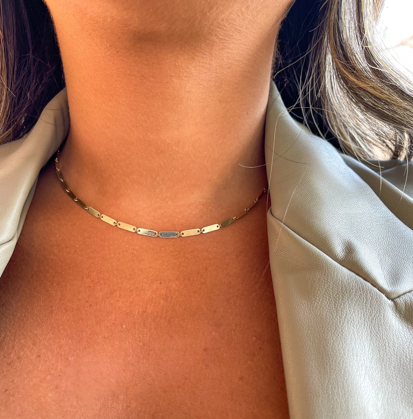 Solid 14K Gold Bar Link Chain | 2.8mm Bar Chain | 14K Gold Bar Chain | Mirror Chain | Dainty Bar Chain | Stacking Chain