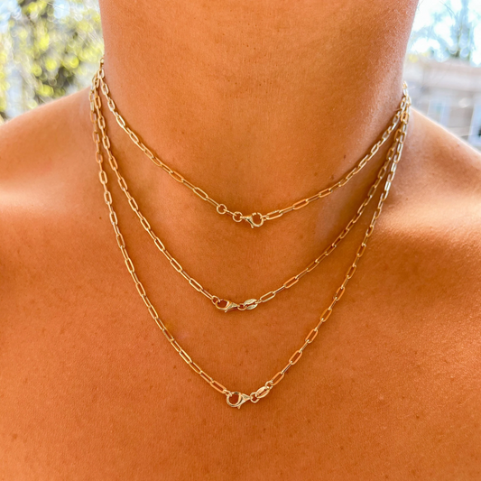 14K Gold Paperclip Chain | Unisex Paperclip Chains | 14K Gold Chains