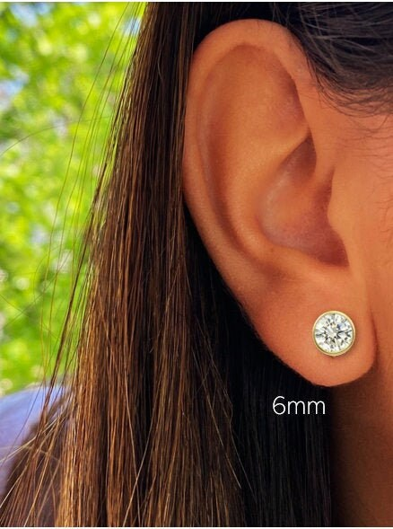 14K Solid Gold Round Bezel Earrings Set With AAA CZ