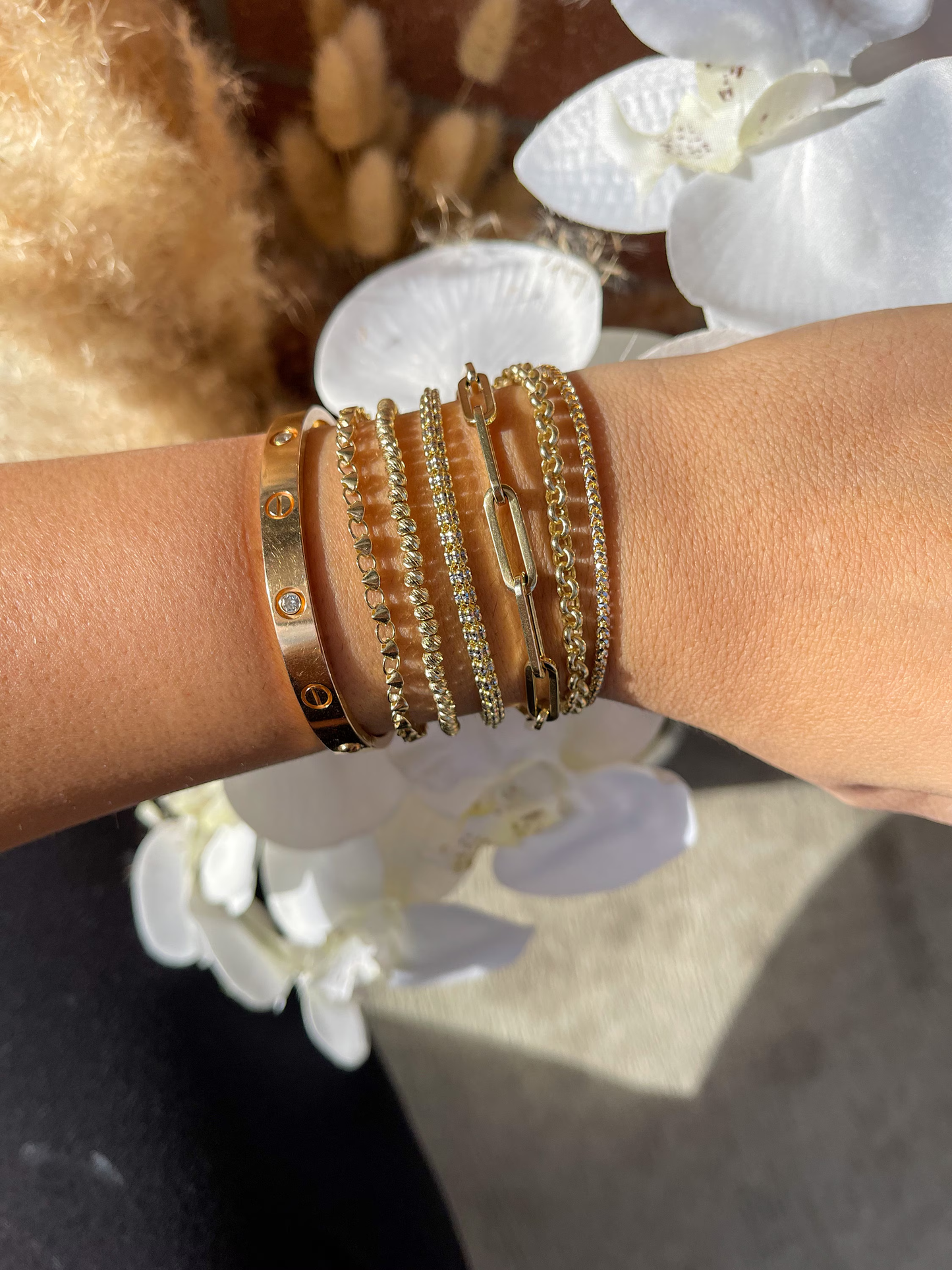 14K Solid Gold Bracelets • Ball Dainty Chain • Paperclip Bracelet • Dainty Arm Party Chains  • Bracelet Stack