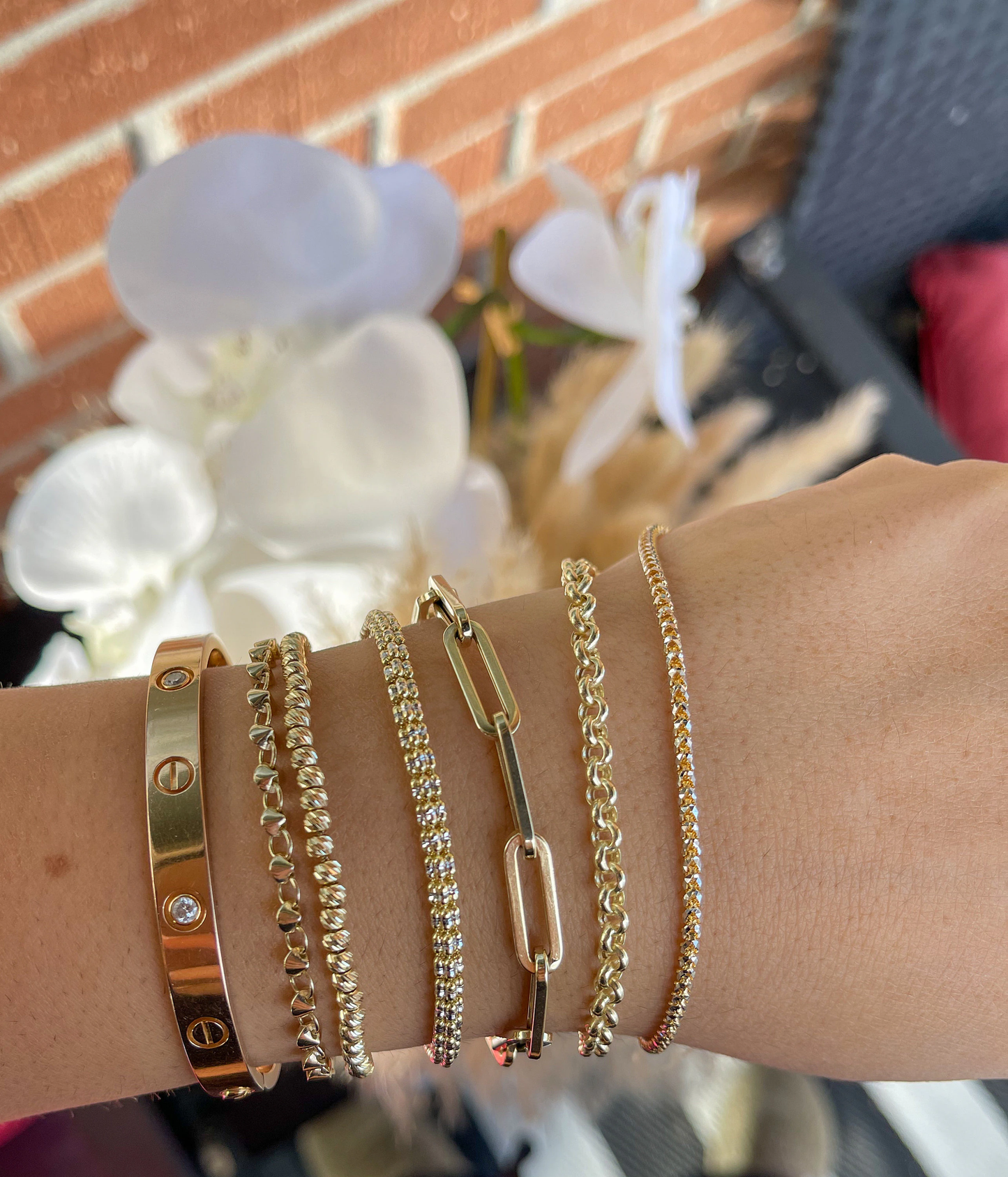 14K Solid Gold Bracelets • Ball Dainty Chain • Paperclip Bracelet • Dainty Arm Party Chains  • Bracelet Stack