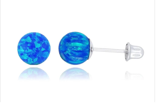 14K White Gold Lab Created Synthetic Opal Fiery Screwback Studs