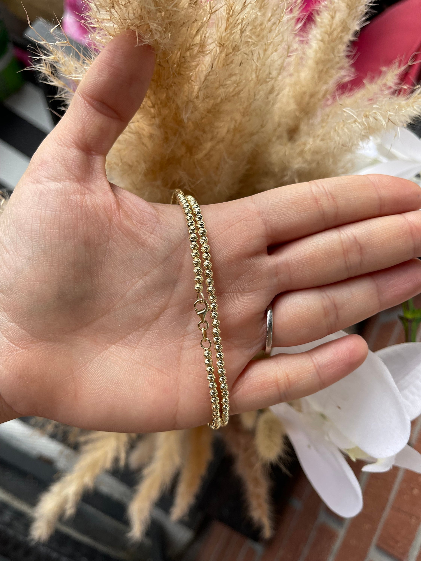14K Solid Gold Bracelets • Ball Dainty Chain • Paperclip Bracelet • Dainty Arm Party Chains  • Bracelet Stack