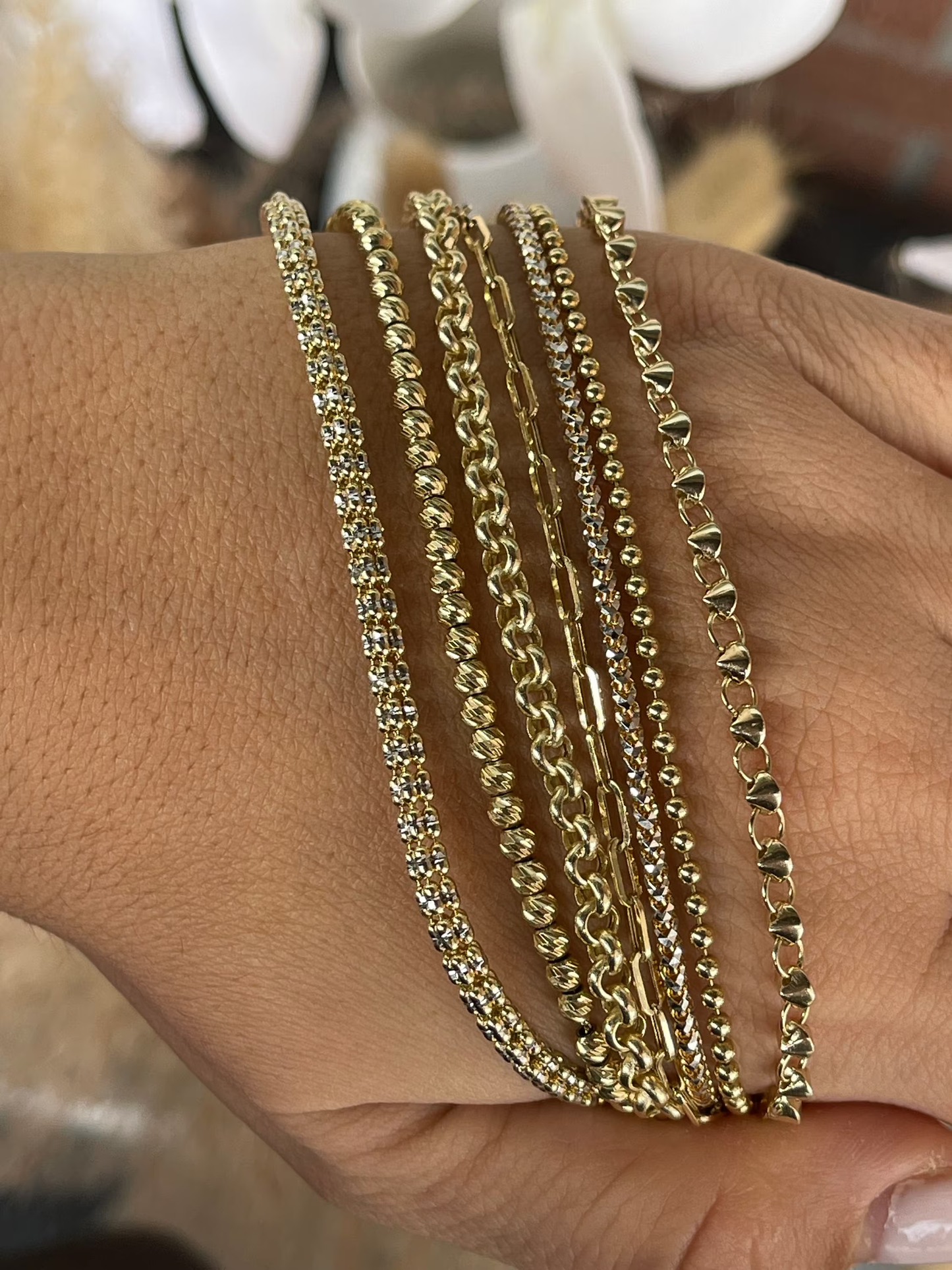 14K Solid Gold Bracelets • Ball Dainty Chain • Paperclip Bracelet • Dainty Arm Party Chains  • Bracelet Stack