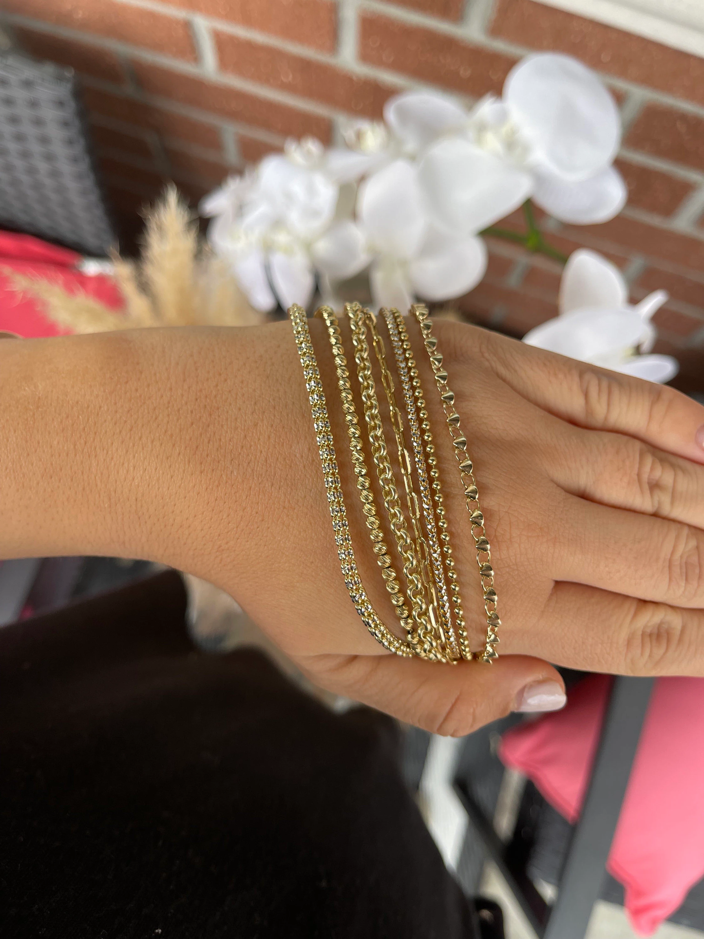14K Solid Gold Bracelets • Ball Dainty Chain • Paperclip Bracelet • Dainty Arm Party Chains  • Bracelet Stack