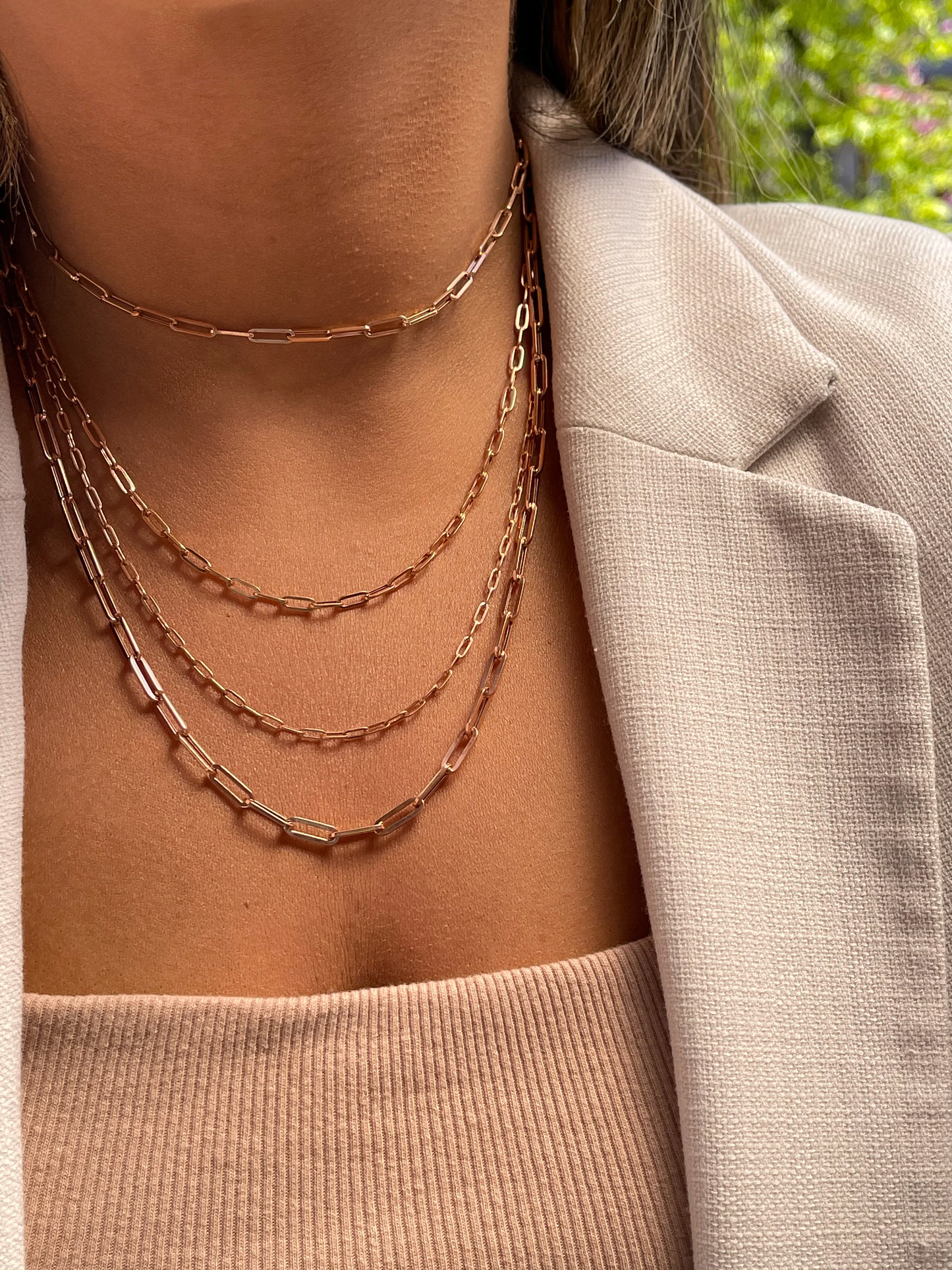 14K Rose Gold Paperclip Chain | Unisex Paperclip Chains | 14K Rose Gold Chains