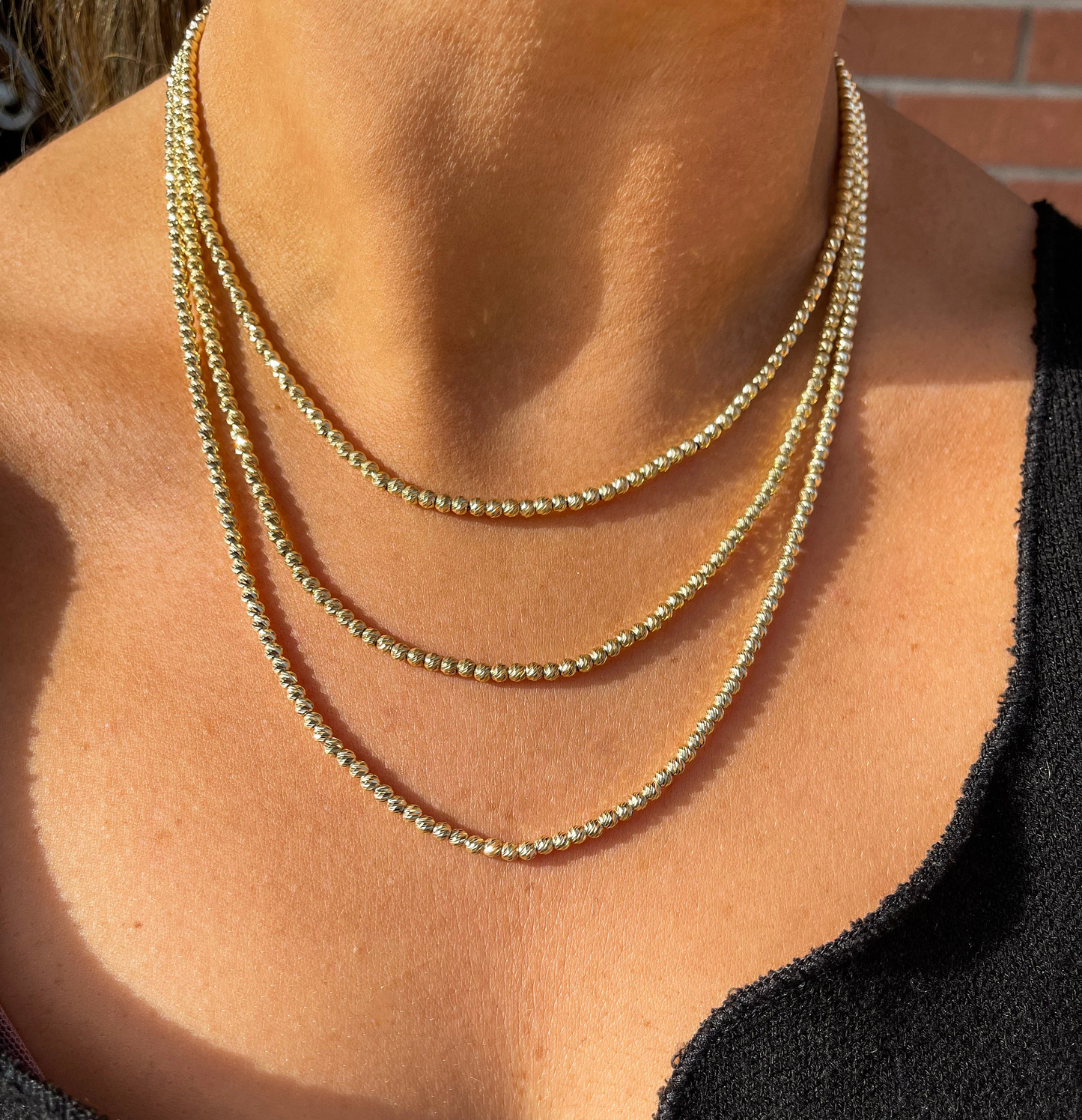 14K Solid Gold Slash Cut Ball Chain • Ball Dainty Chain • Gold Ball Necklace