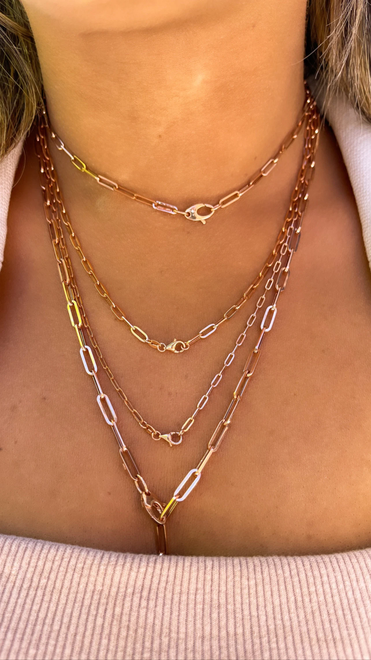 14K Rose Gold Paperclip Chain | Unisex Paperclip Chains | 14K Rose Gold Chains