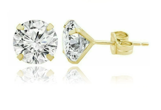 14K Pure Solid Gold Light Prong Martini Set Earrings| Round Solitaire Cut Studs | Gold Pushback Studs
