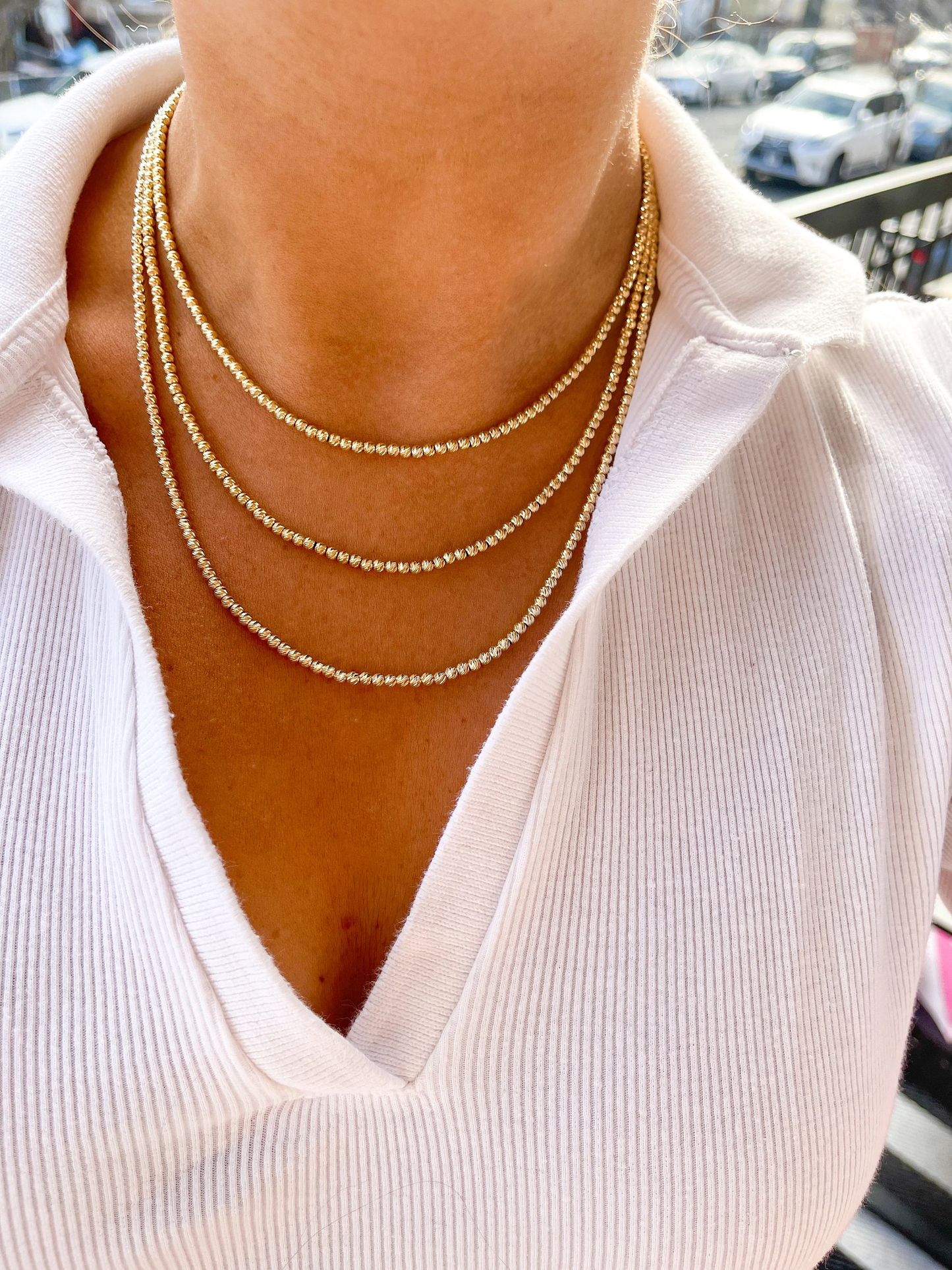 14K Solid Gold Slash Cut Ball Chain • Ball Dainty Chain • Gold Ball Necklace
