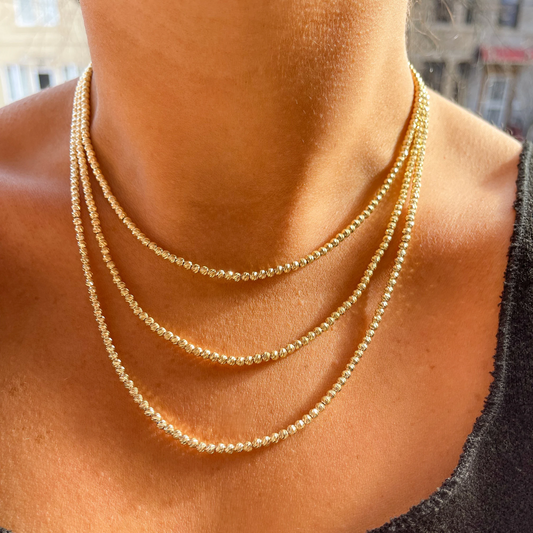 14K Solid Gold Slash Cut Ball Chain • Ball Dainty Chain • Gold Ball Necklace