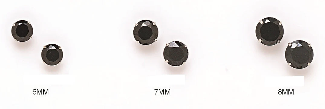 14K Solid Gold 4 Prong Basket Set With Black Round-Cut Cubic Studs