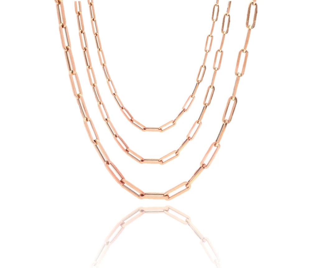 14K Rose Gold Paperclip Chain | Unisex Paperclip Chains | 14K Rose Gold Chains