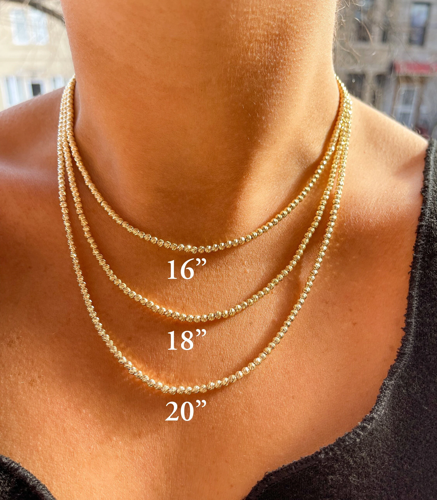 14K Solid Gold Slash Cut Ball Chain • Ball Dainty Chain • Gold Ball Necklace