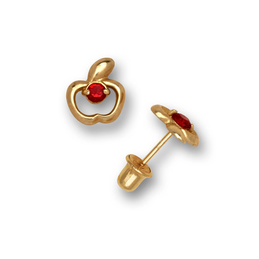 14K Solid Gold Adorable Small Tiny Apple Shaped Screwback Studs