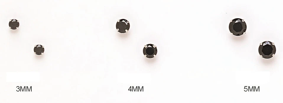 14K Solid Gold 4 Prong Basket Set With Black Round-Cut Cubic Studs