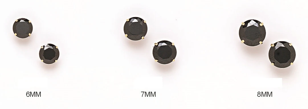 14K Solid Gold 4 Prong Basket Set With Black Round-Cut Cubic Studs