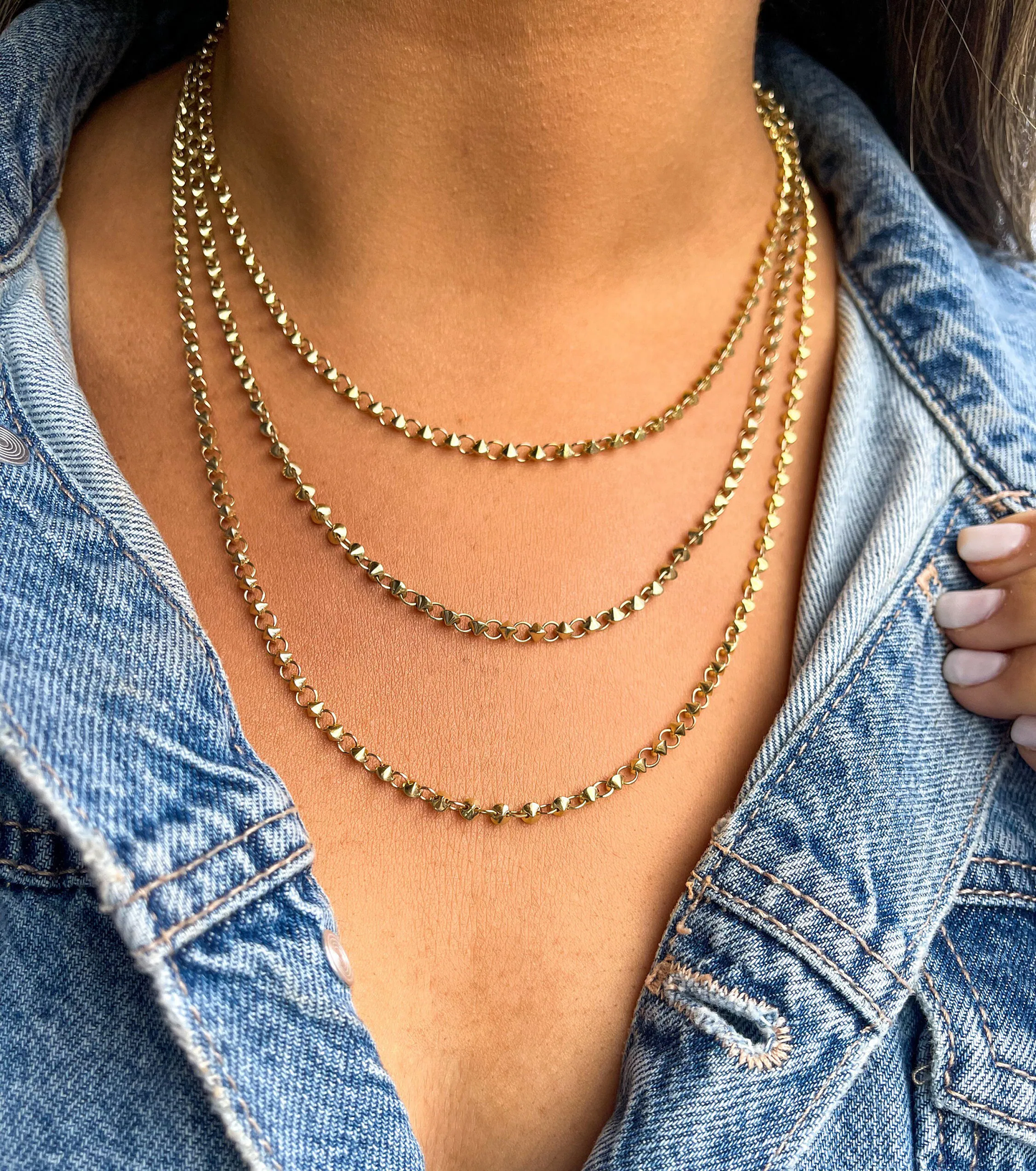 Trendy 14K Solid Gold Tibet Dainty Spike Ball Chain