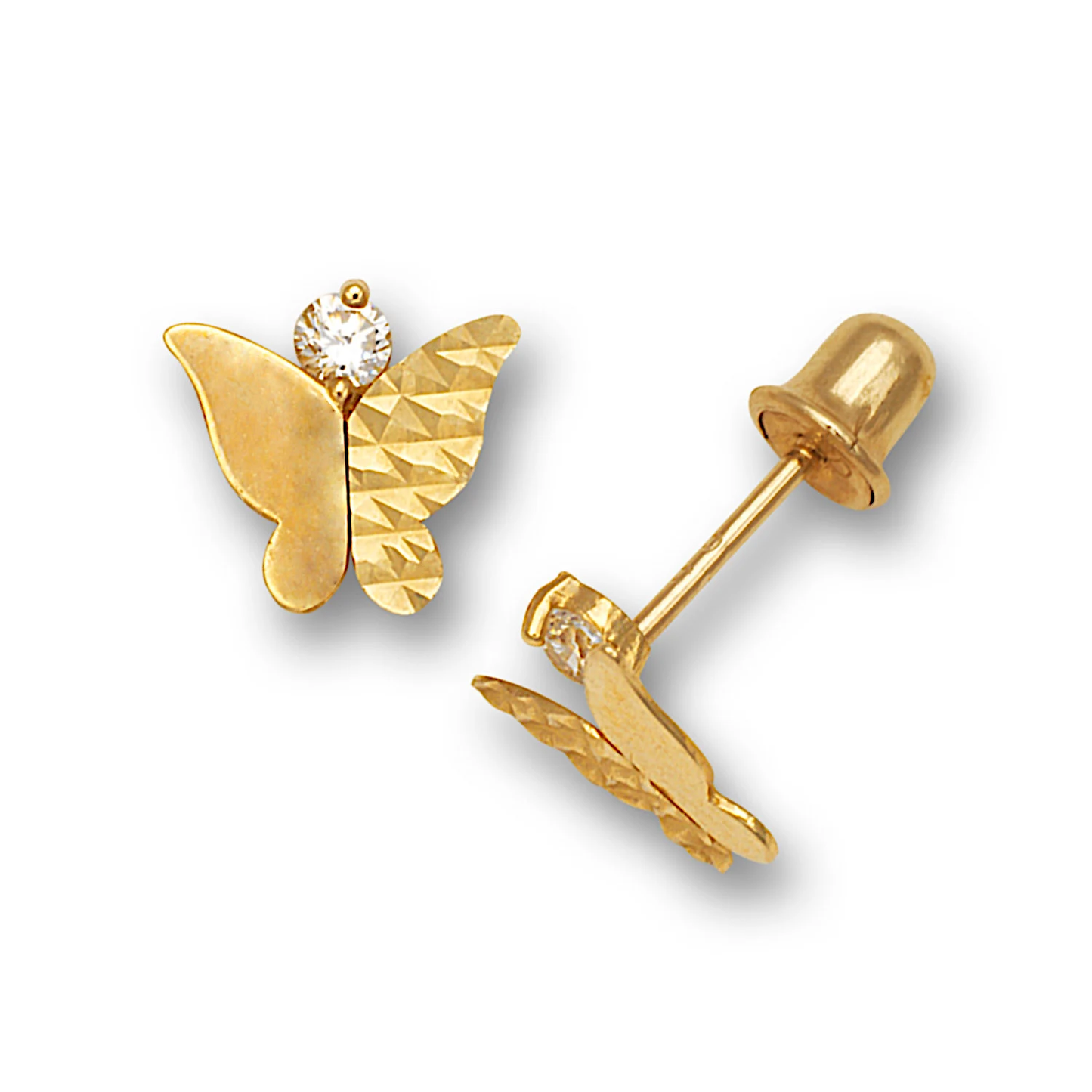 14K Solid Gold Open Butterfly Studs| Screw back Girls Studs