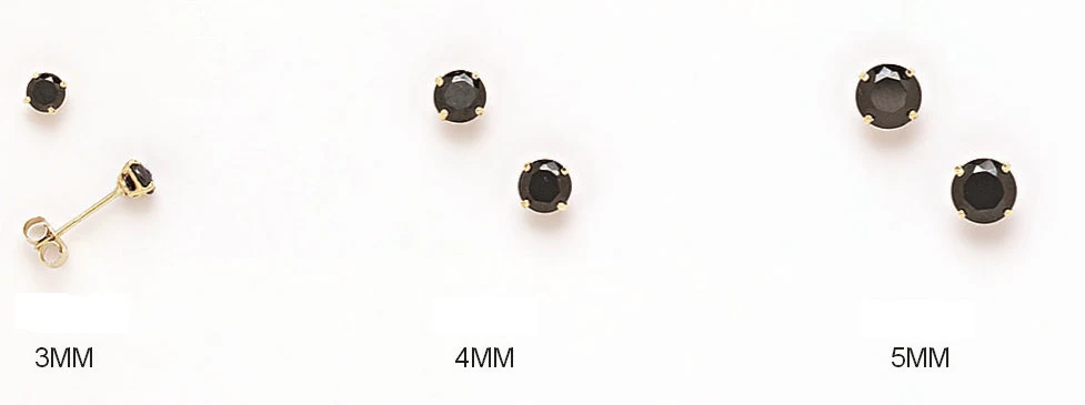 14K Solid Gold 4 Prong Basket Set With Black Round-Cut Cubic Studs