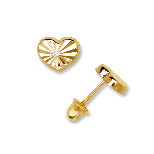 14K Solid Gold Heart Screwback Studs