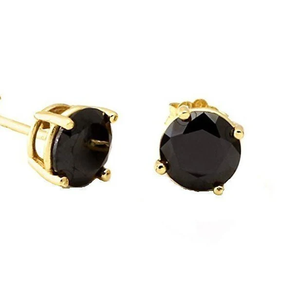 14K Solid Gold 4 Prong Basket Set With Black Round-Cut Cubic Studs