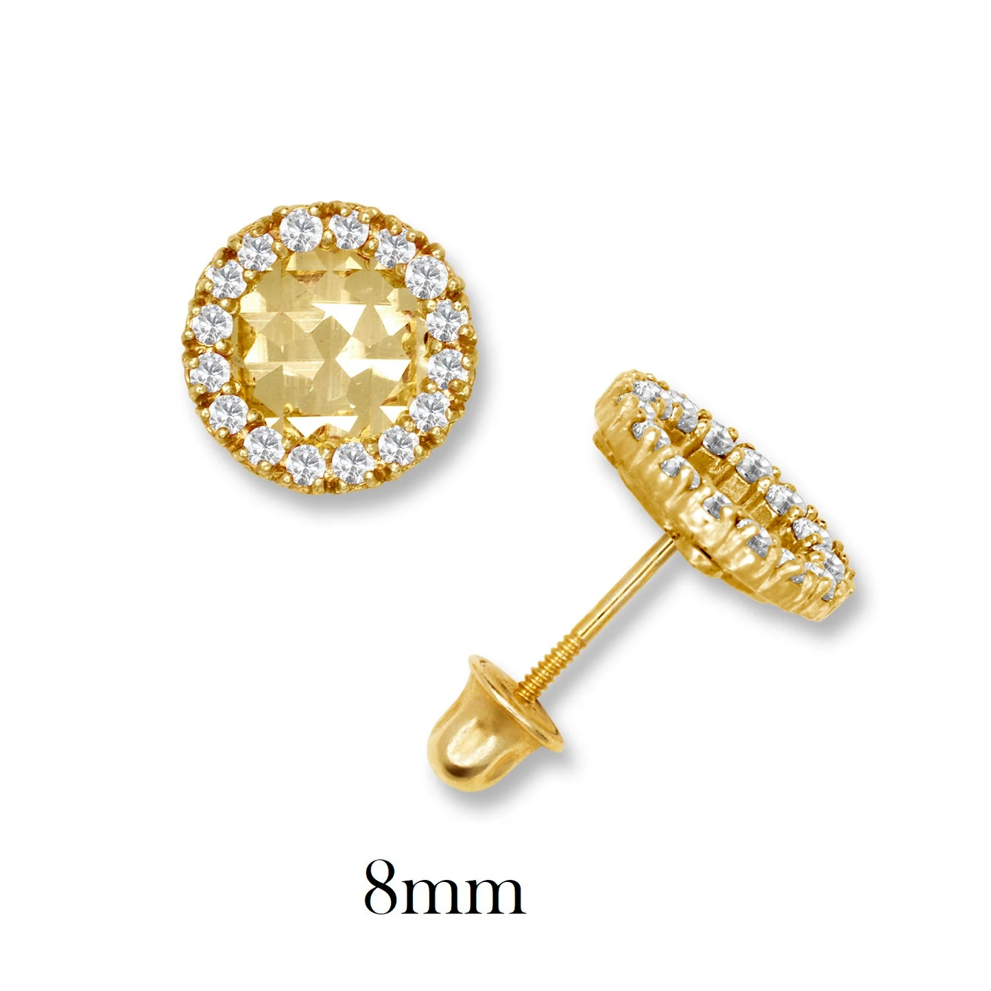 14K Solid Yellow/White Gold Round Shape Screw Back Earrings Set With CZ