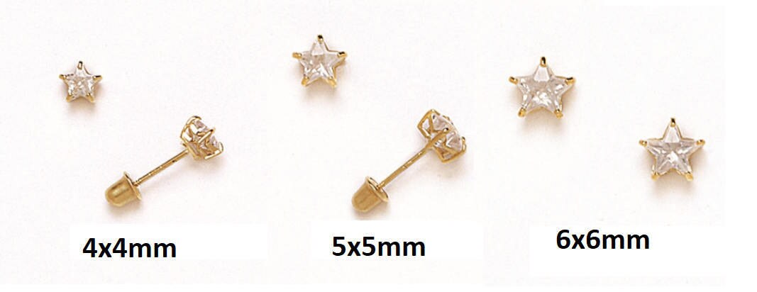 14K Solid Gold Classy Star Cut Screwbacks Prong Studs